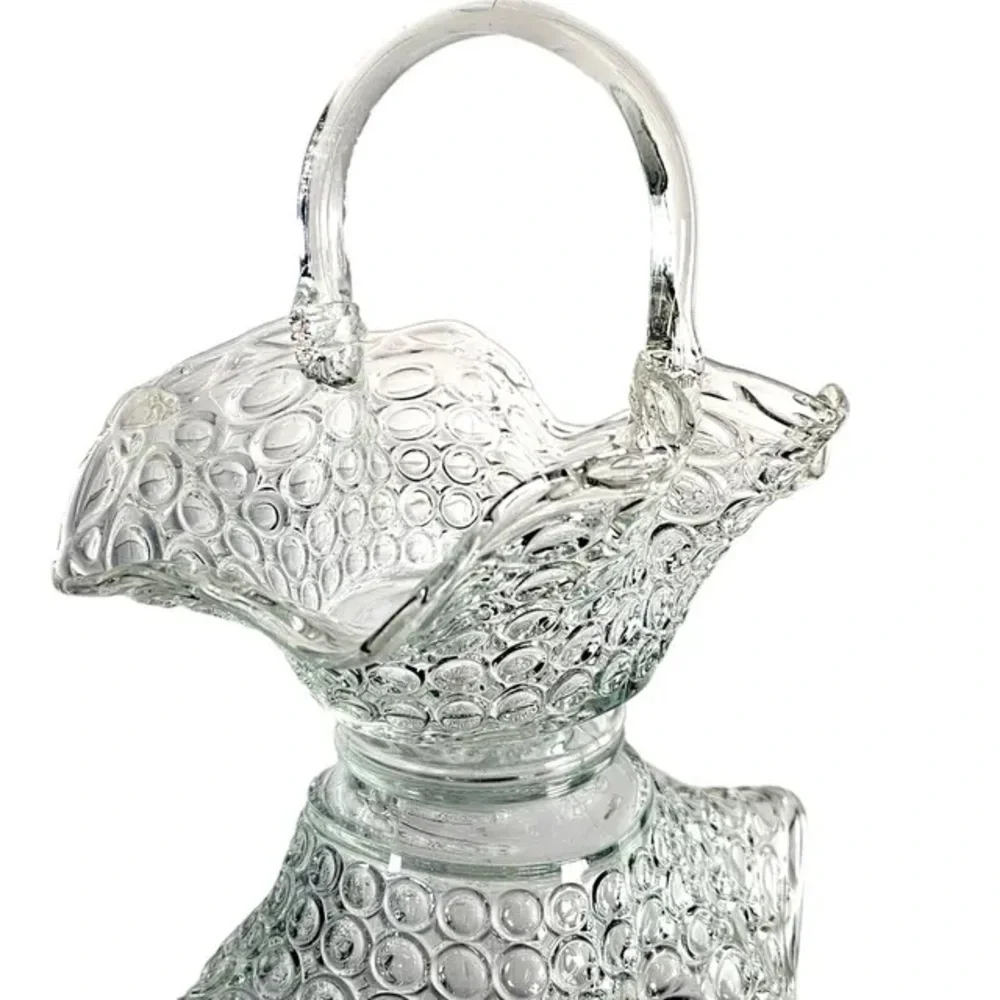 vintage Clear Glass Hobnail Basket Vase with Handle - Home Accents - Picture 1 of 10